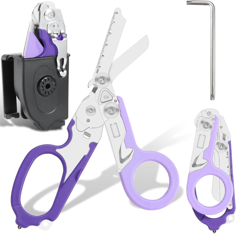 Lemasa 6-in-1 trauma shears - emergency responders, outdoor emergencies, medical staff, and outdoor camping, this combination clipper includes a folding storage box (Purple) - Image 1